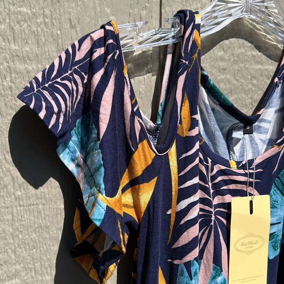 NWT Hao MeiLi Collection Cold Shoulder Hawaiian Tropical Dress w/Pockets - Picture 7 of 16